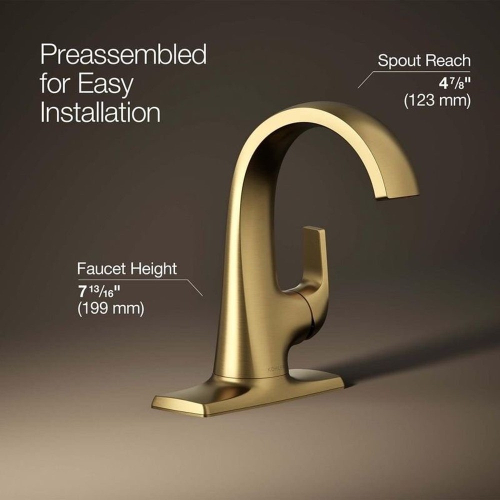 Kohler Cursiva Single Handle Bathroom Faucet Modern Brass Finish