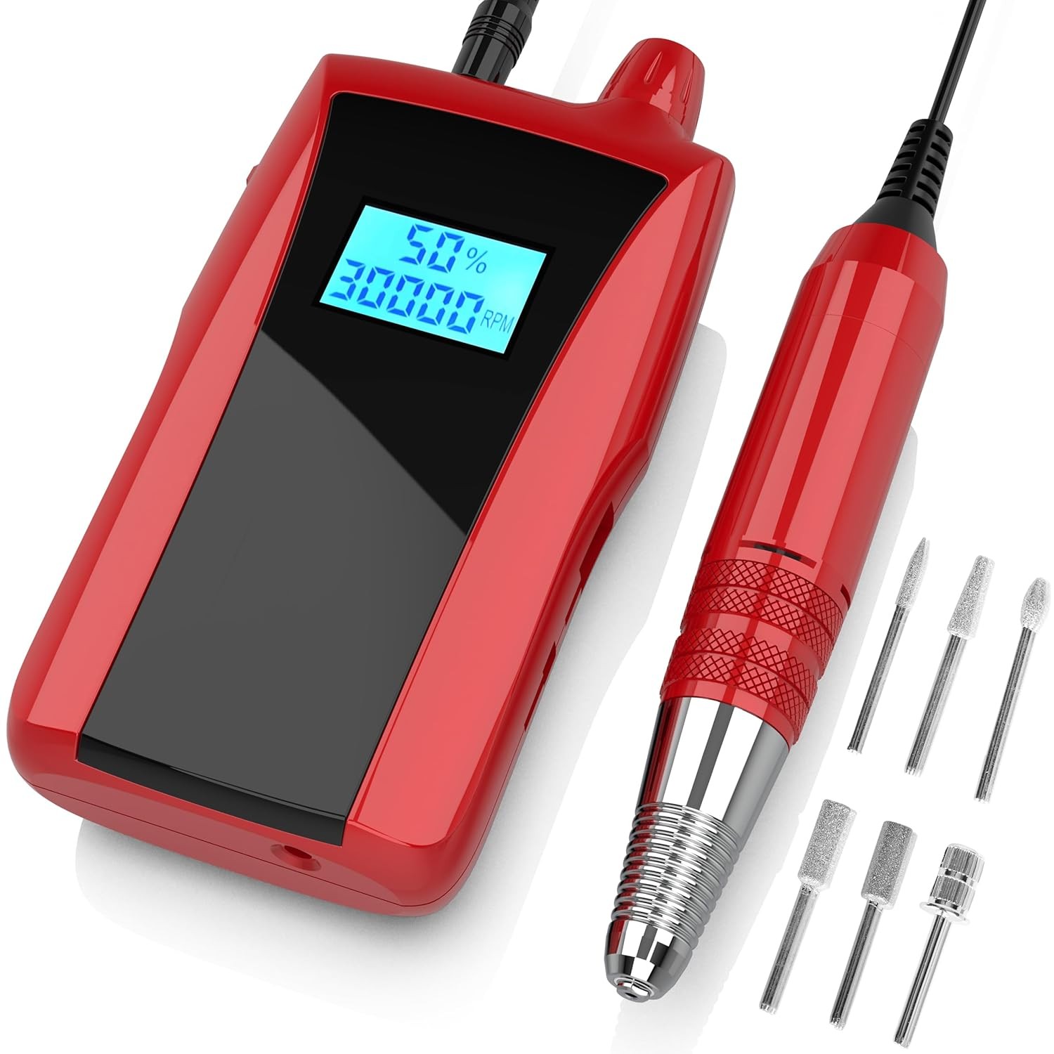 Beloving Portable Nail Drill Machine,30000RPM Rechargeable Electric Red