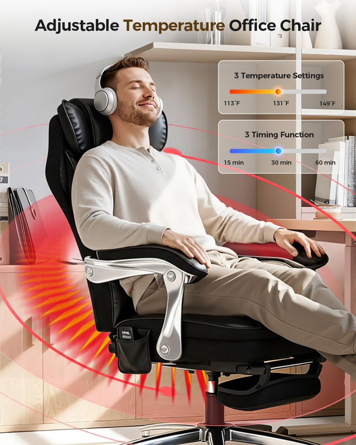 600LBS Big and Tall Office Chair with Massage and Heat, 23.5" Wide Leather Offic