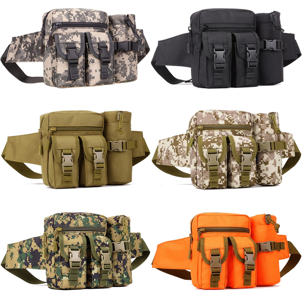 Tactical Waist Pack Pouch With Water Bottle Pocket Holder Waterproof Belt Bag US