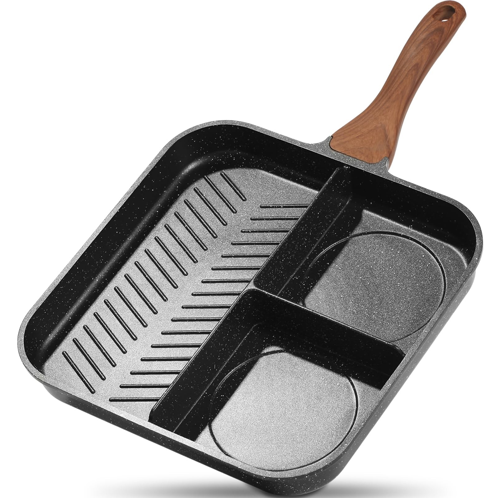 ESLITE LIFE 11 Inch Nonstick Divided Grill Pan for 11" w/Divided, Black
