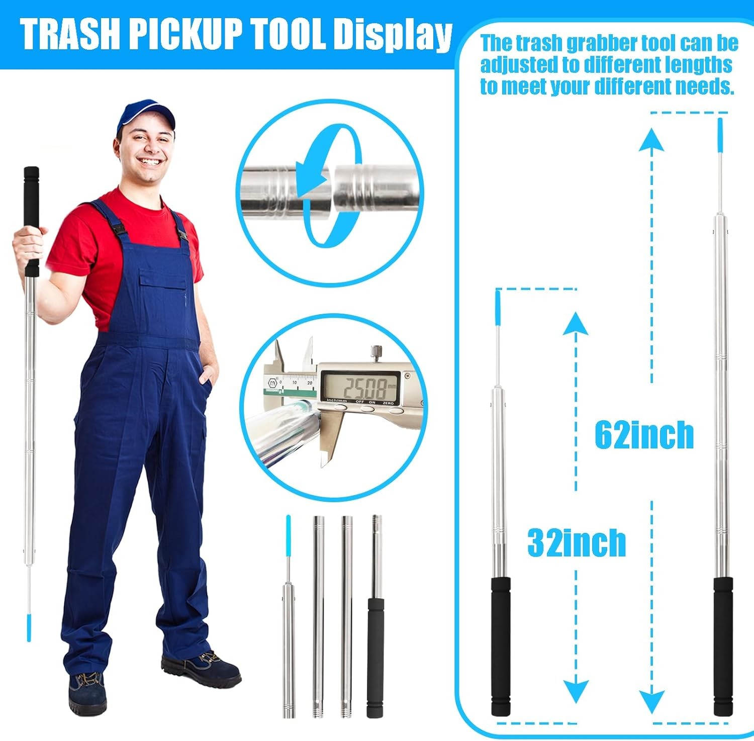 Frebuta Trash Picker Upper Grabber Extra Long62 Inch Trash Pickup Tool Heavy ...