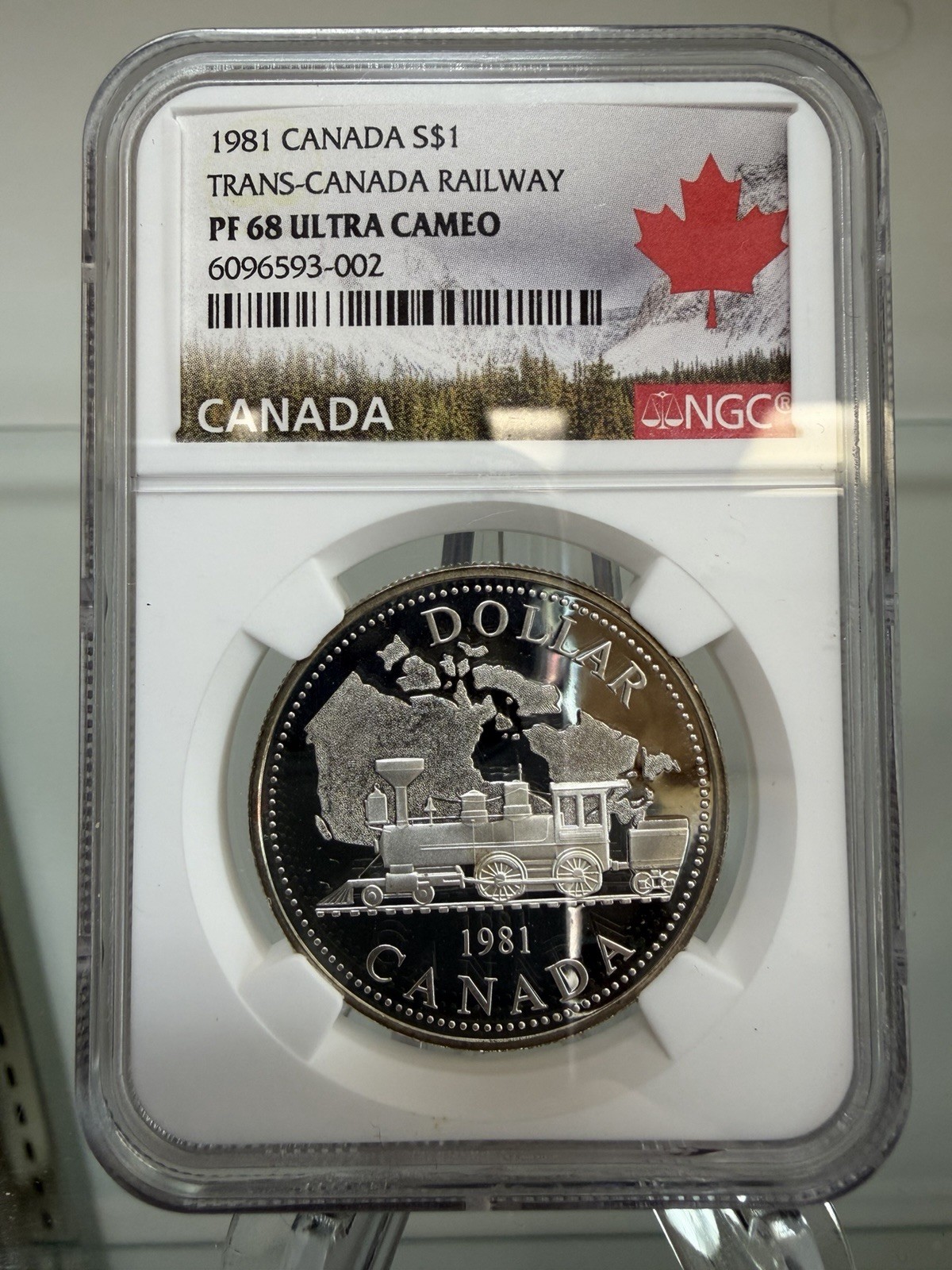 1981 NGC PF68 Ultra Cameo Canadian $1 Silver Dollar Trans-Canada Railway