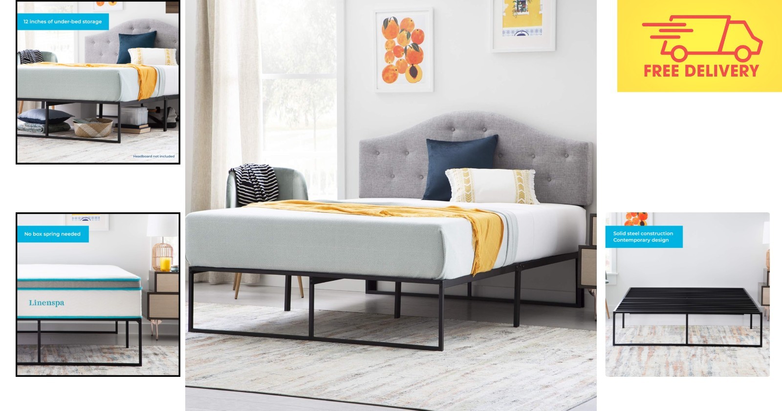 Space-Saving Twin Platform Bed Frame - 14" High, Easy Assembly, Stylish Design
