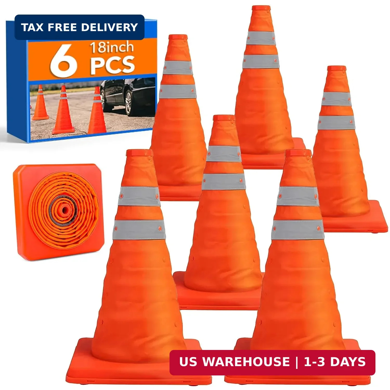 18 Inch 6 Pack Traffic Cones,Collapsible Safety Cones,Multi Purpose Pop-up Cones