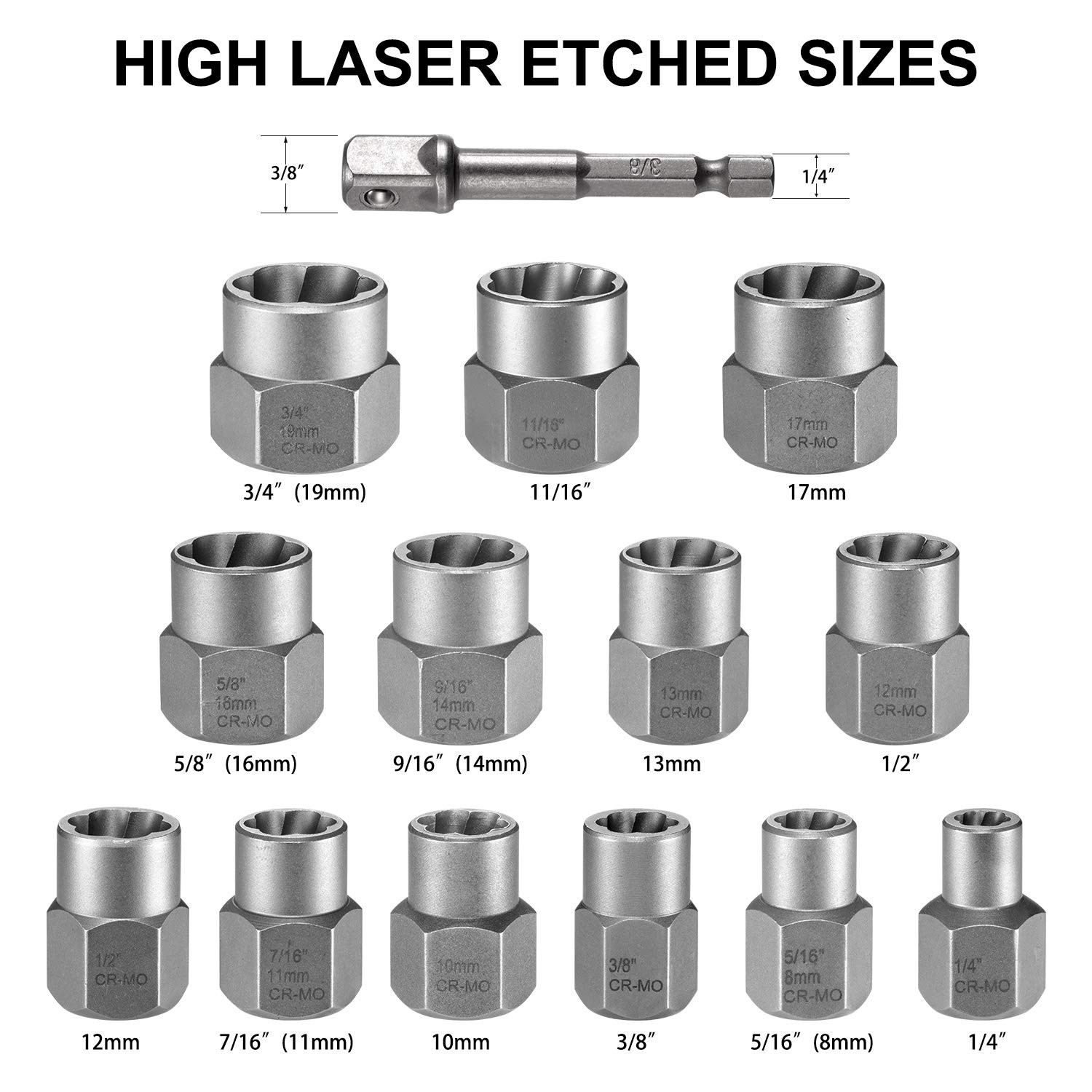THINKWORK Bolt Extractor Kit, 13+1 Pieces Nut 13-Piece, 13-piece