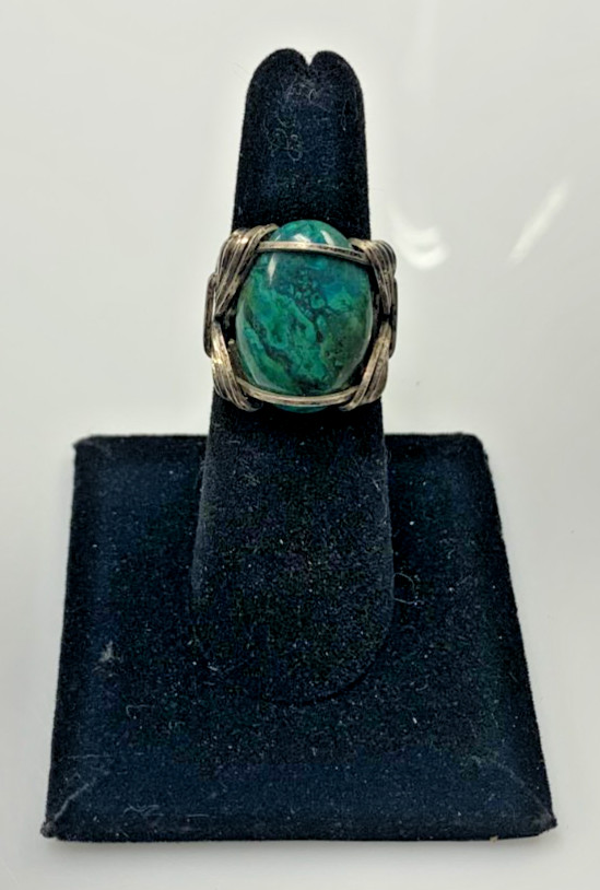 Sterling Silver Green Chrysocolla Wire Wrapped Ring size 5.5/11mm - 878580