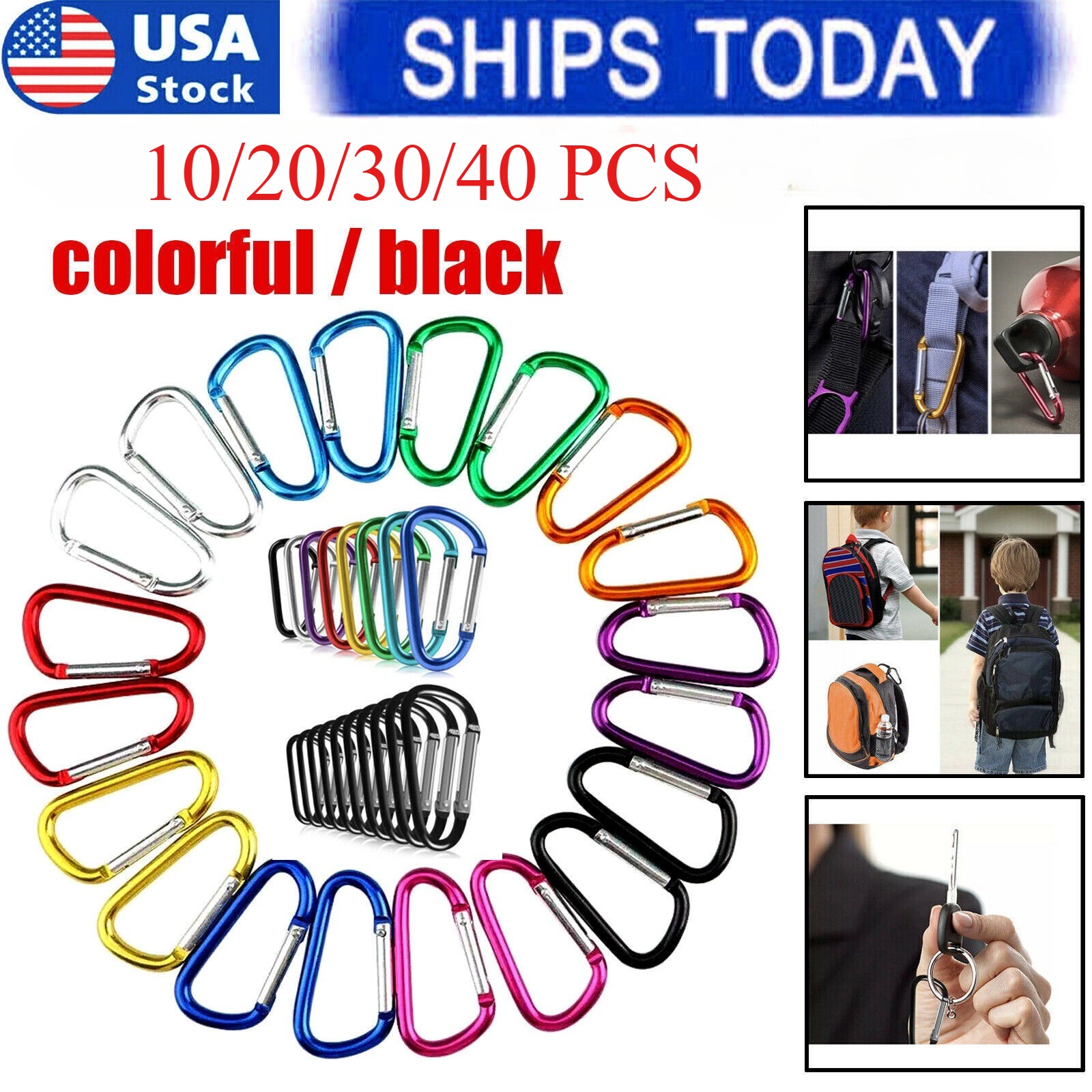 NEW 10 20 30 40 Carabiner D Shape Spring Clip Snap Key Hook Keychain Buckle