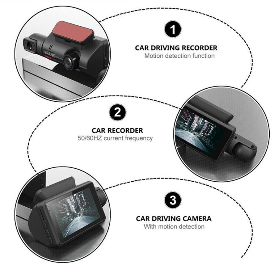 Touch Screen Dash Cam 3" 1080P Dual Lens Car DVR Recorder Camera Looprecording