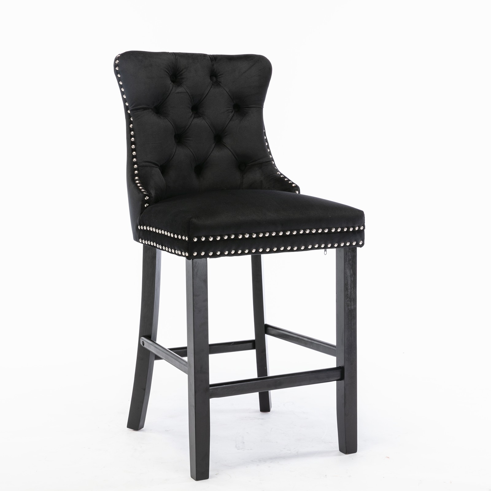 Contemporary Velvet Upholstered Barstools with Button Tufted Decoration and Wo