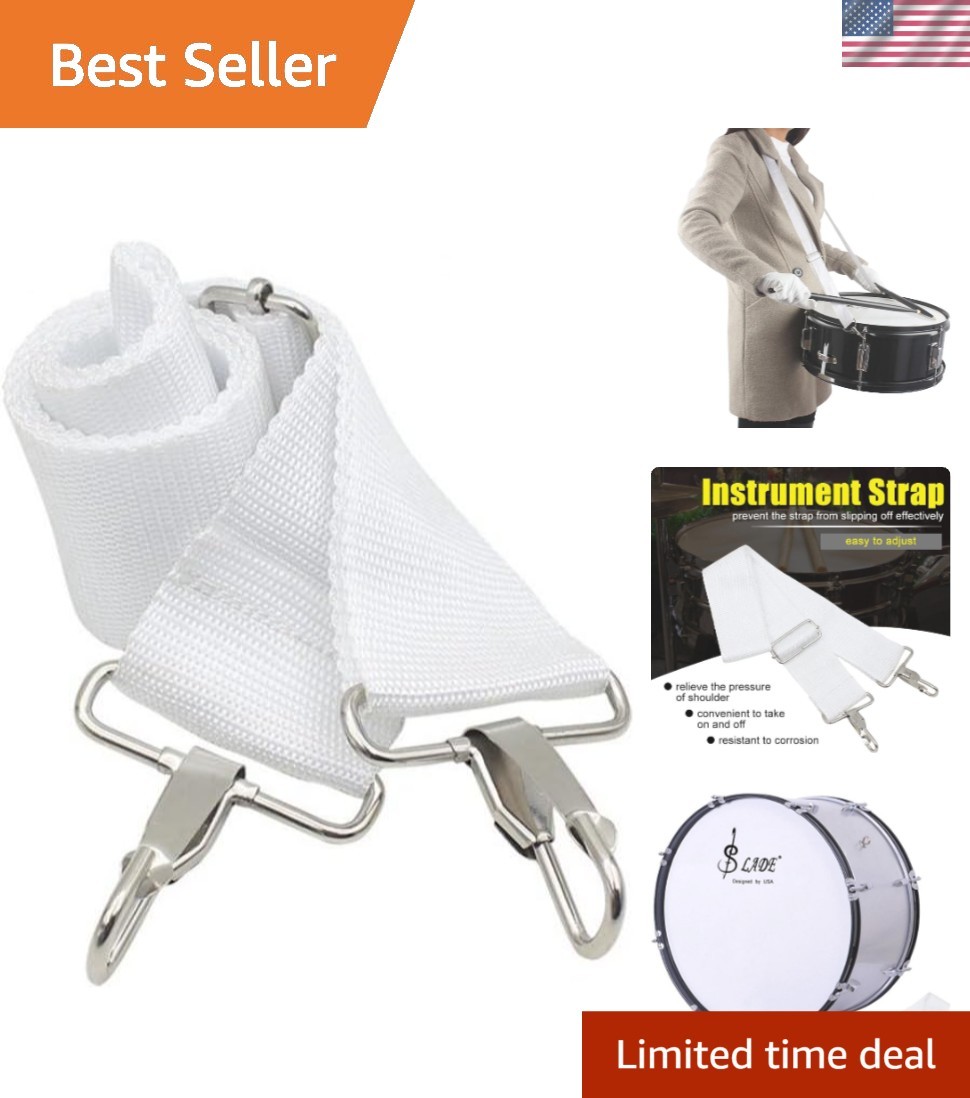 Drum Strap - Adjustable Nylon White Snare Military Drum Sling