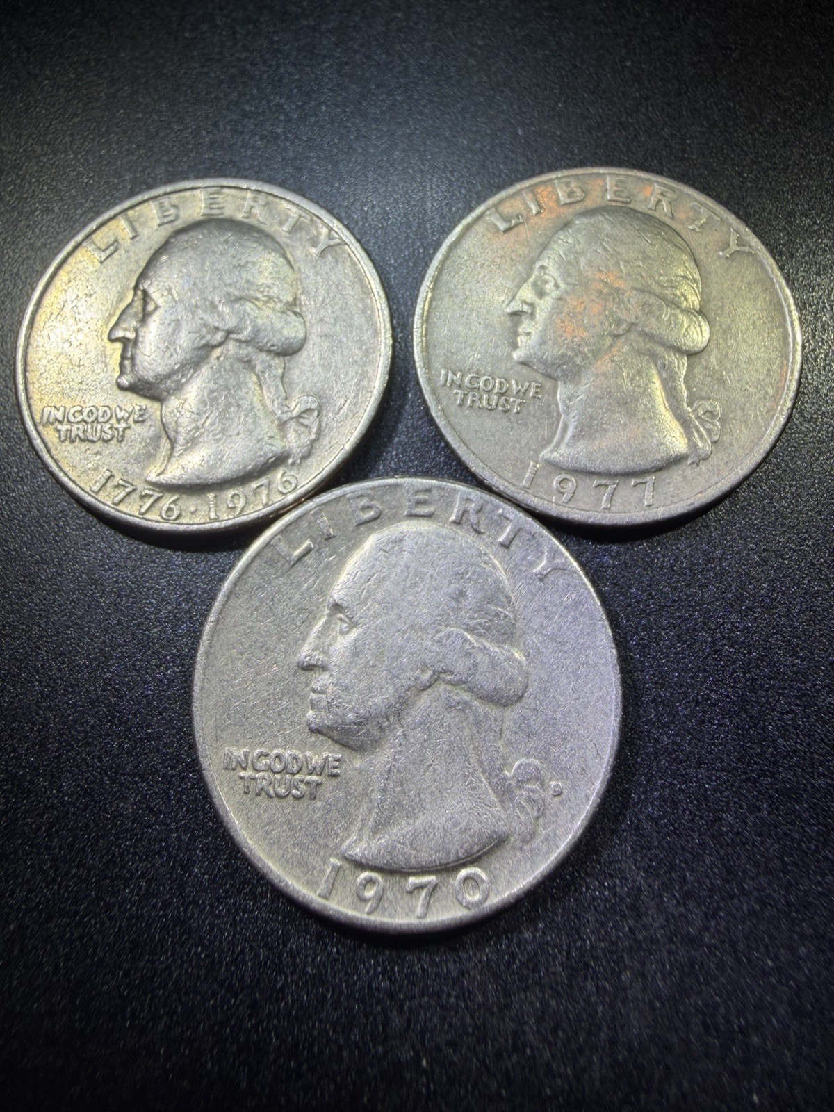 ERRORS! Set of 3 Washington Quarters 1970, 1776-1976 Bicentennial Quarter, 1977