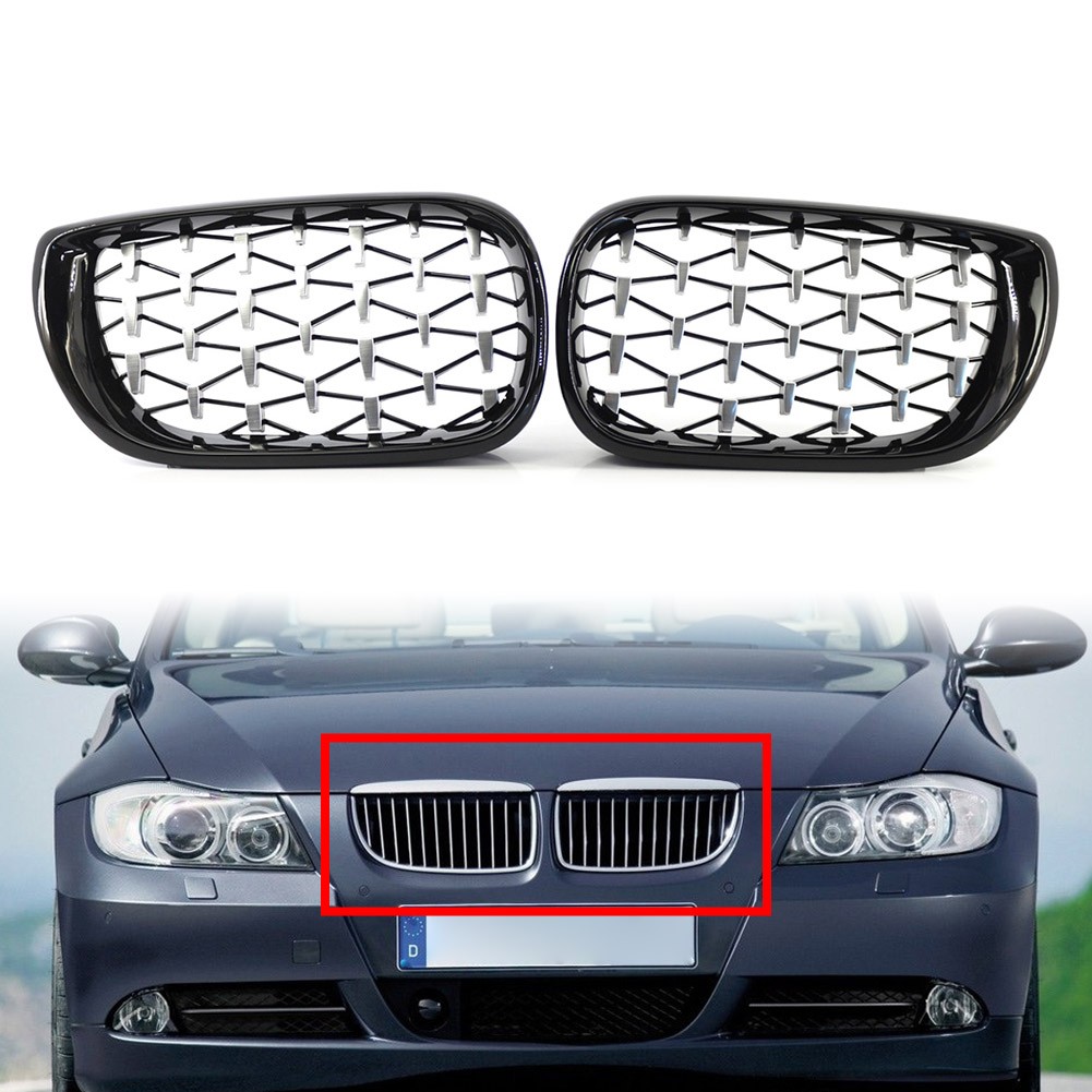 Front Bumper Diamond Kidney Grill Meteor Style Fit BMW 3 Series E46 4 Door 02-05
