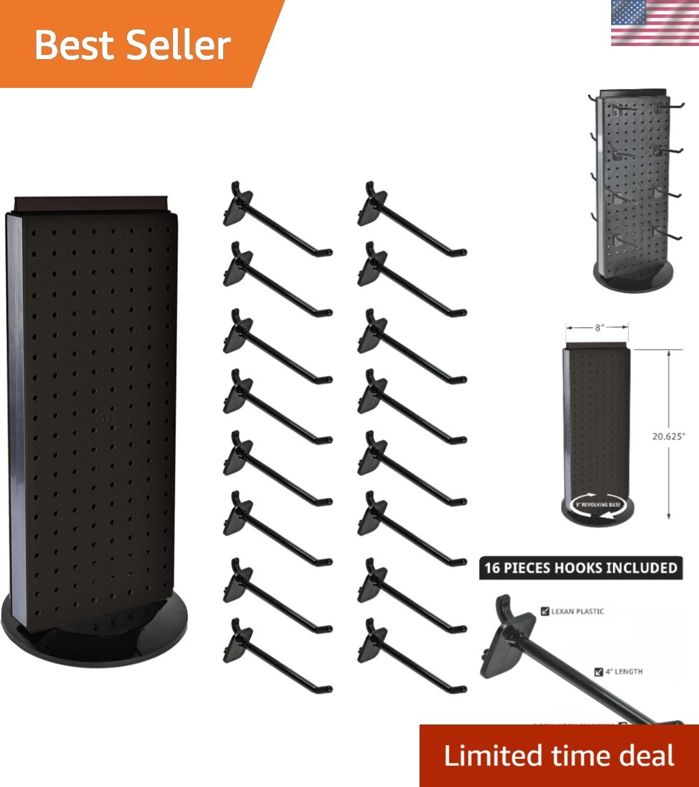 8-Inch W by 20-Inch H Revolving Black Pegboard Counter Display with 16-Pack o...