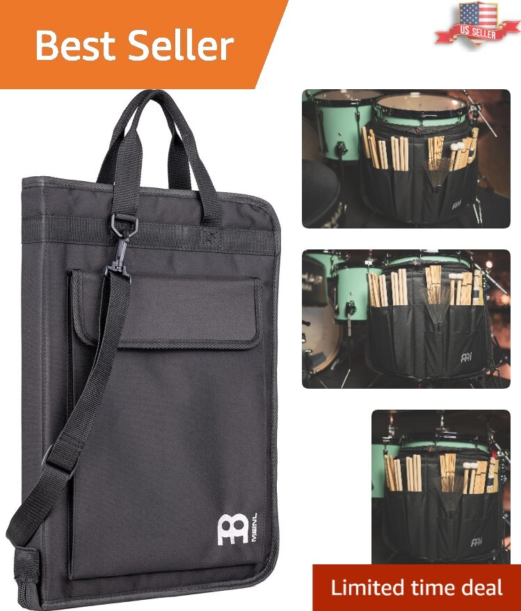 Professional Extra-Wide Drumstick Sling Bag with 12 Pockets & Floor Tom Hooks