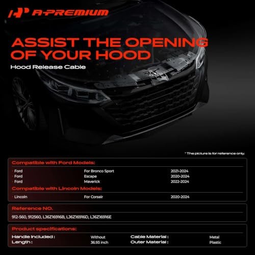 36.93 Inch Front Hood Latch Release Cable Without Handle | 2020-2024