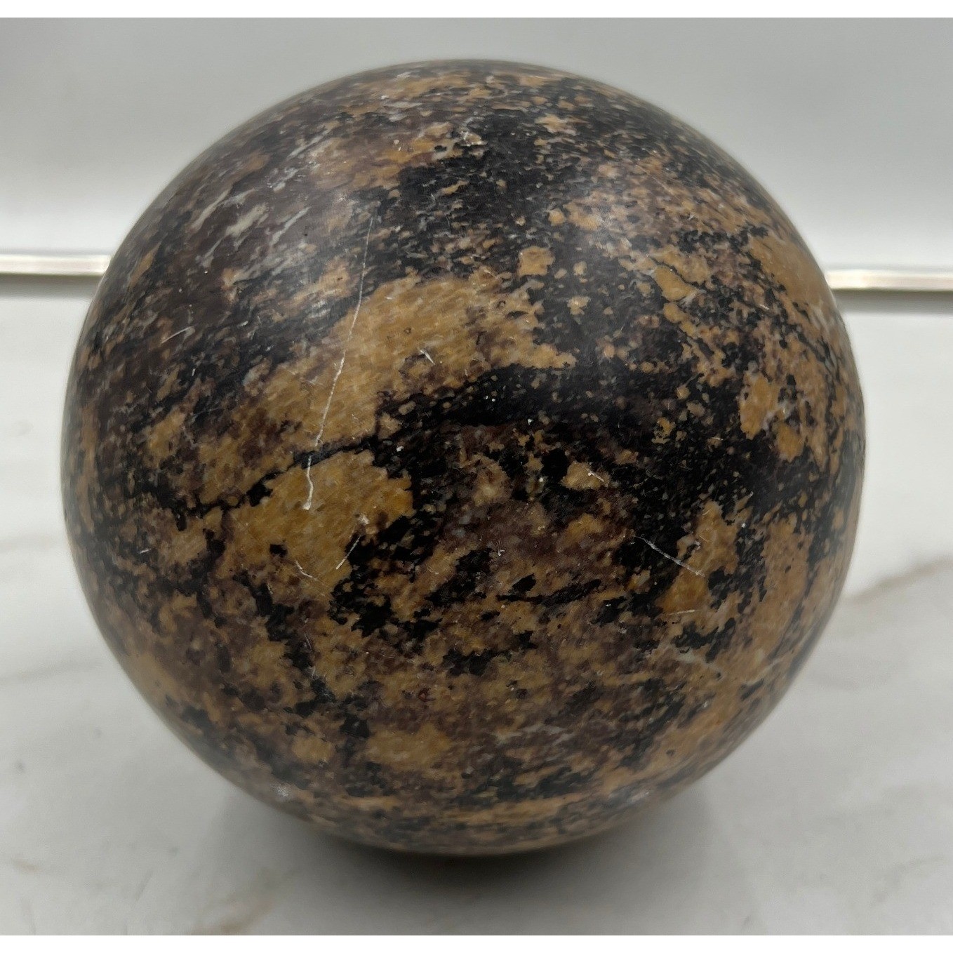 Natural Polished Stone Sphere 4.5 Inch Brown Black Mottled Decorative Orb Ball
