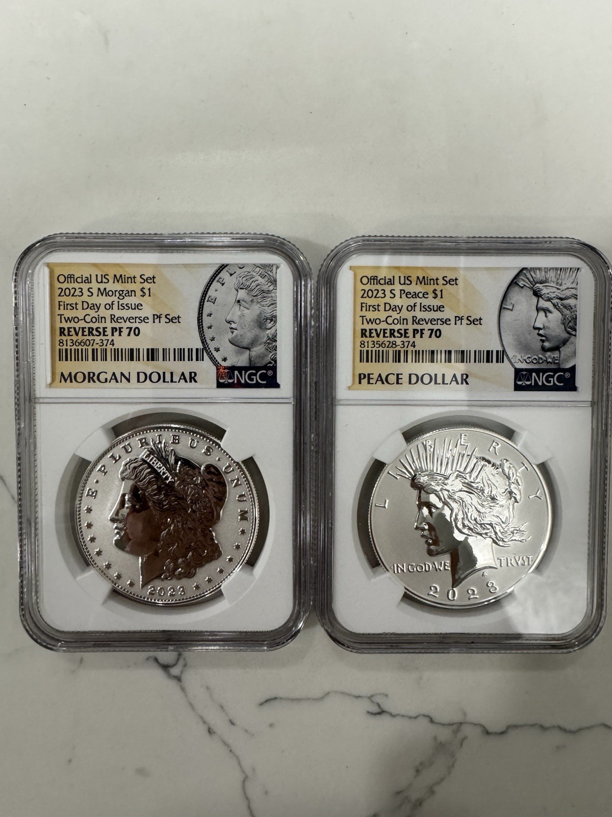 2023-S Morgan & Peace Dollar Reverse PF70 NGC FDOI 2-Coin Set