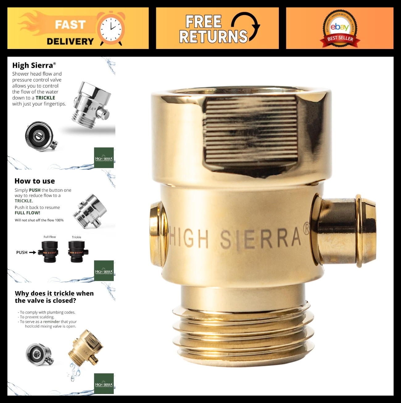 Lead-Free Brass Shower Trickle Valve - Easy Push Button Flow Control, Polished F
