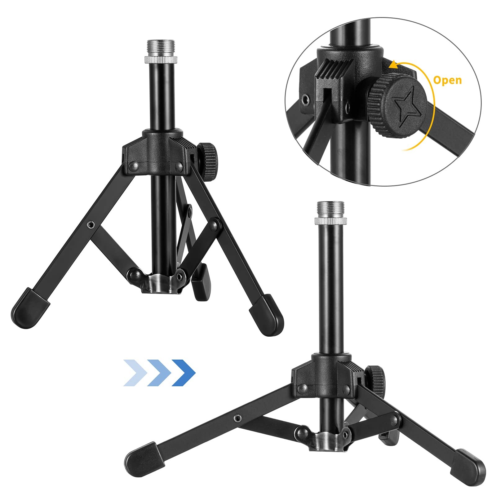Microphone Stand Desk, Portable Foldable Tripod with Mic Clip Holder Adjustab...