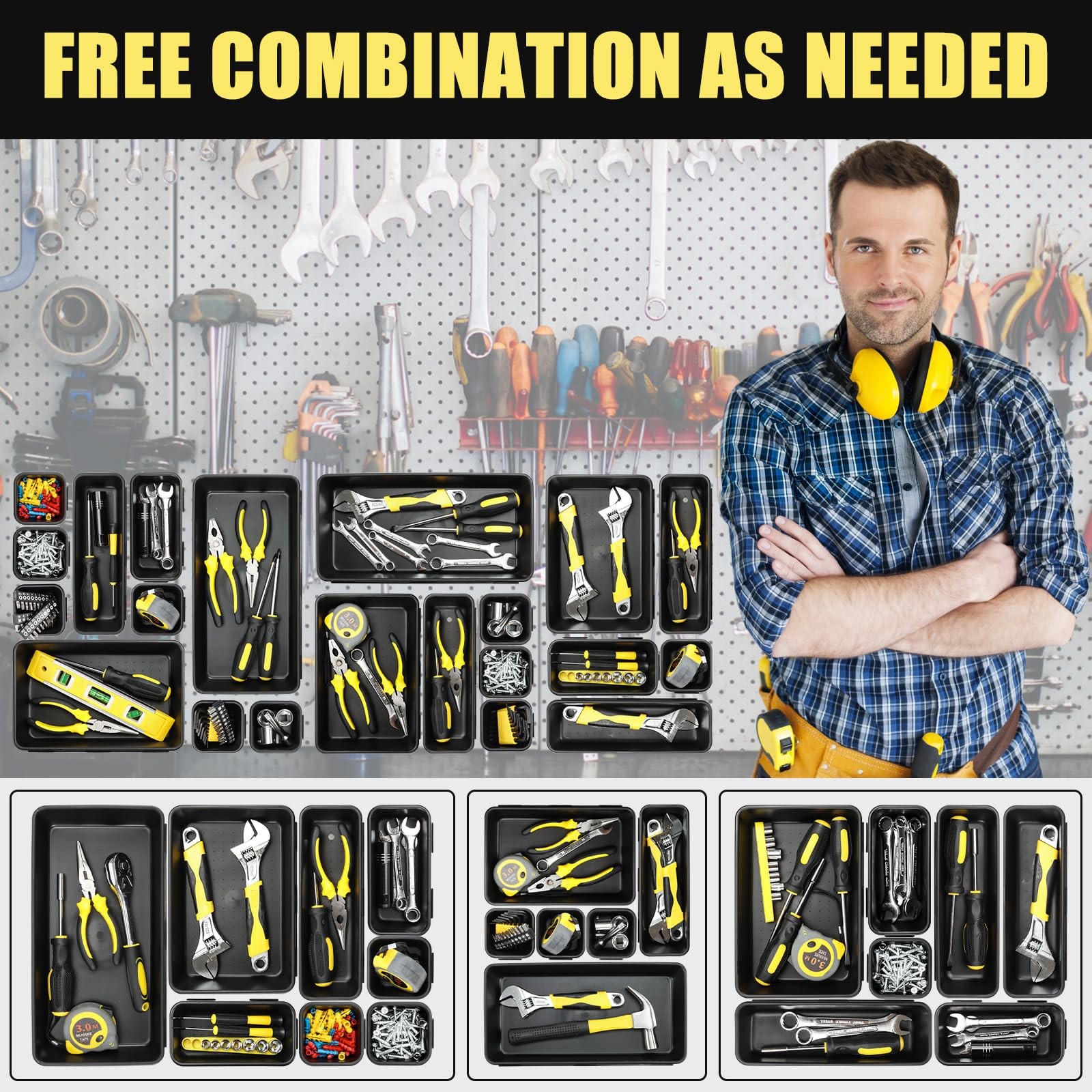 60PCS Tool Box Organizer Tray Divider, More Large Sizes-5 Sizes 60PCS, Black