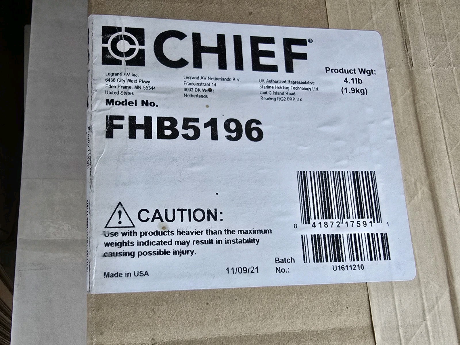 Chief FHB5196 Universal Flat Panel Mount Hardware Kit