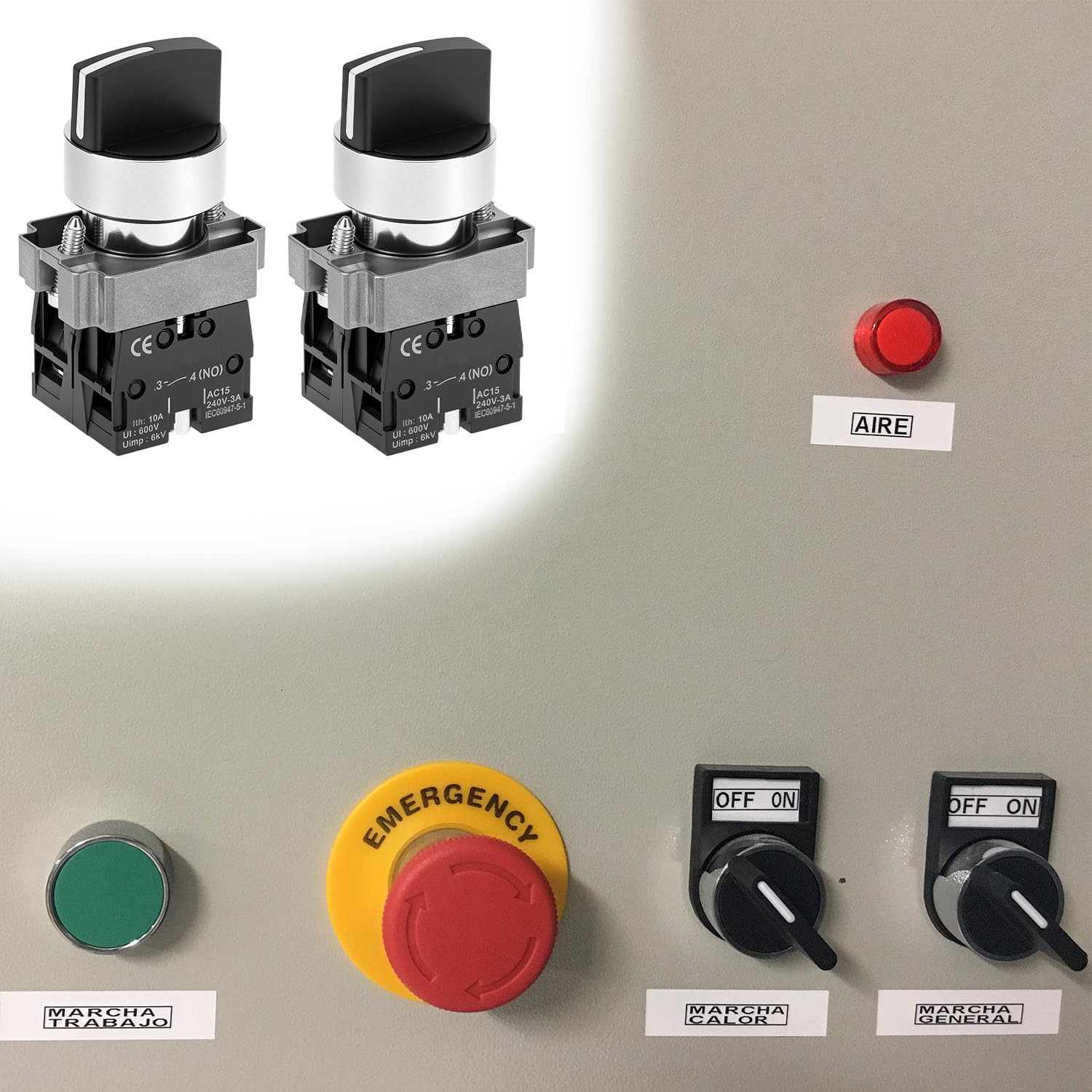 2 Pack 22mm 3 Position Maintained Selector Switch 2NO 660VAC 10A Panel Operators