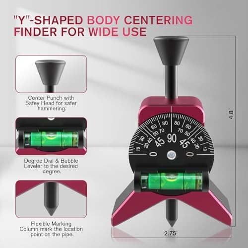 Magnetic Pipe Center Finder Tool, Y-Shape Pipefitter Gauge with Adjustable