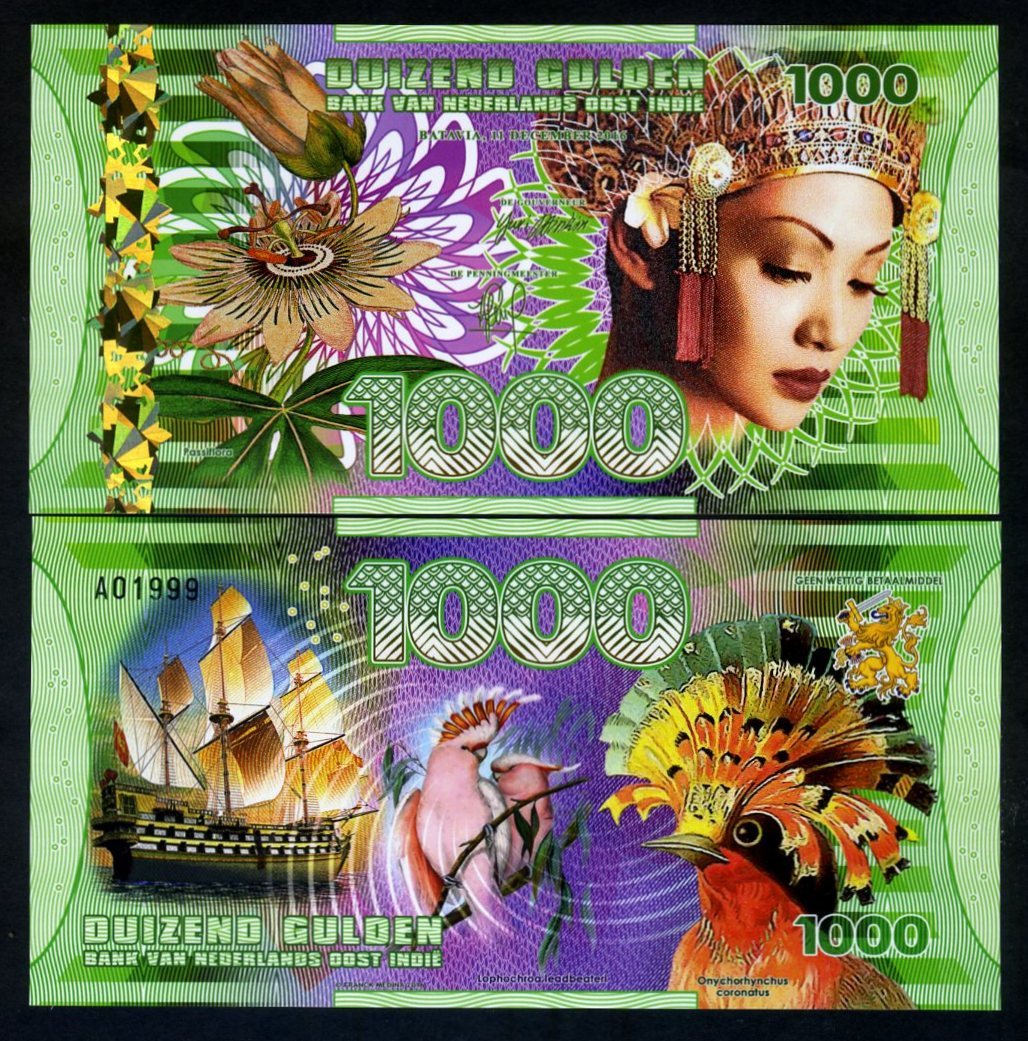 Netherlands Indies (Indonesia) 1000 Gulden, 2016 Polymer - Woman, Sailboat F