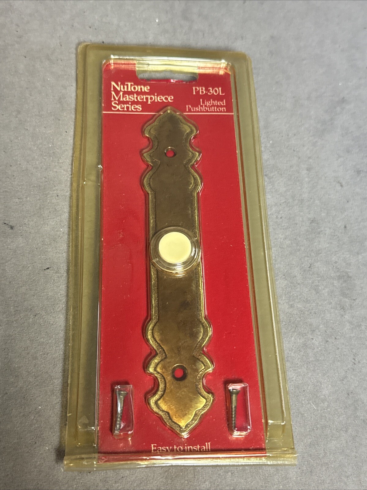 VTG NEW Nutone Door Chime Antique Brass Lighted Pushbutton Coventry Lite PB-30L