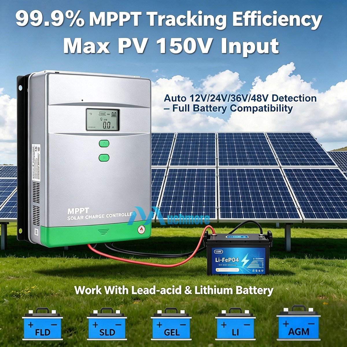 MPPT 100A Solar Charge Controller 12V/24V/36V/48V Auto PV 150V MAX 5200W LCD