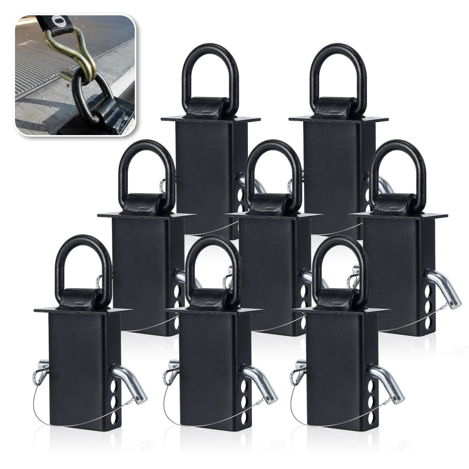 Stake Pocket D Ring Heavy Duty Adjustable Trailer Stake Pocket,Black, 8 Pack