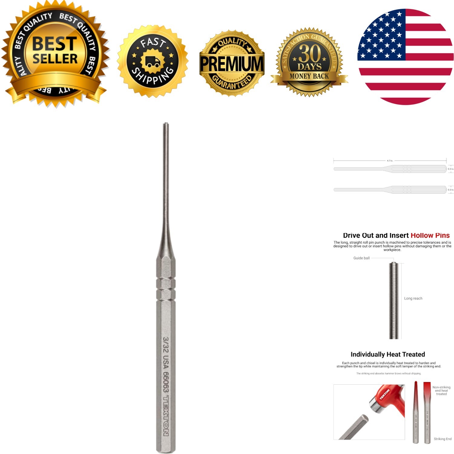 Versatile 3/32 Inch Roll Pin Punch - Lightweight Design for DIY and Professional