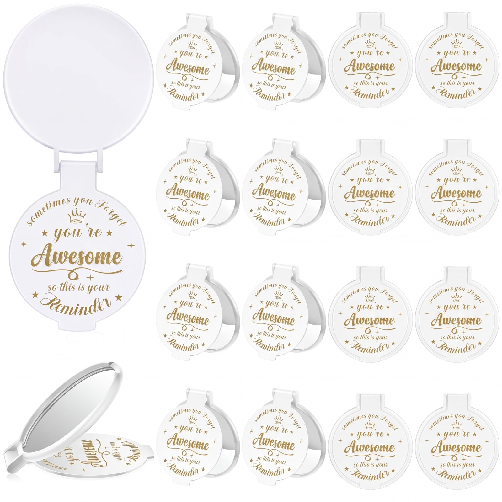 Gulfmew 18 Pcs 2.76 Inch Inspirational Compact Mirror Bulk Women Small Gifts ...