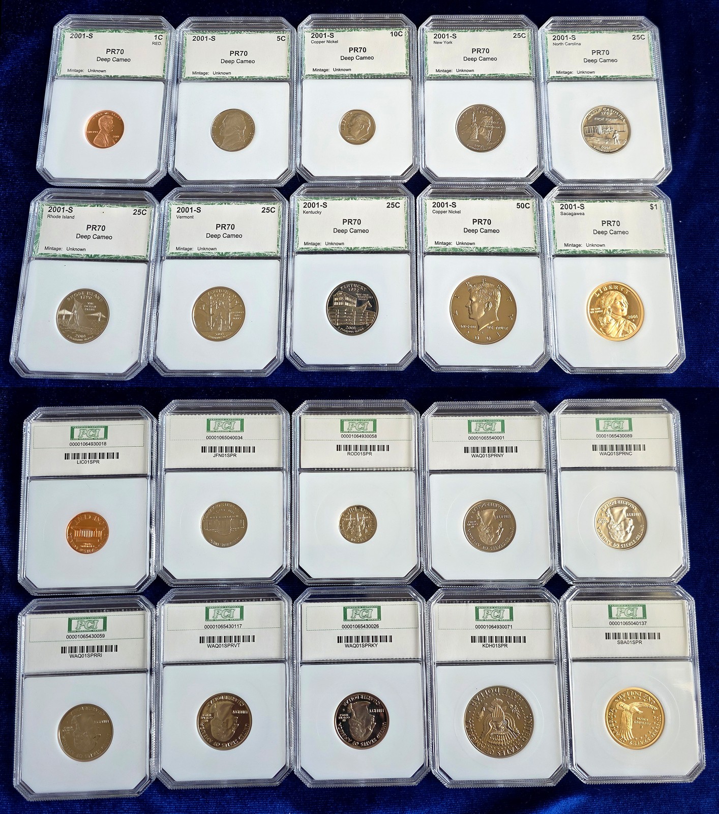 2001 S 10 Pcs Proof Set PCI PR70 Deep Cameo