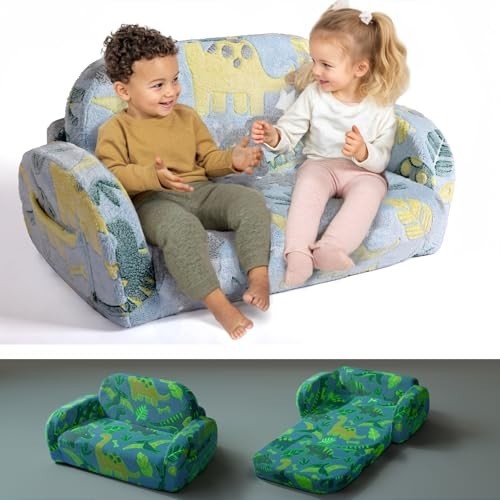 2-in-1 Toddler Couch Sofa - Glow in the Dark, Extra Wide Kids Chair, Convertible