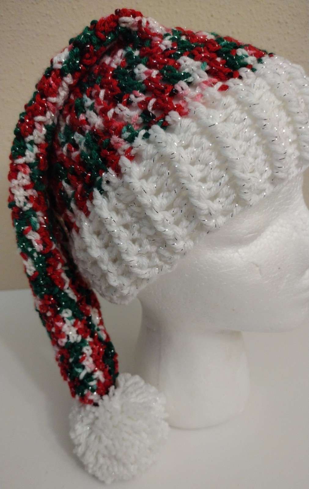 Christmas Colors Sparkle Santa Hat, Handmade Crochet