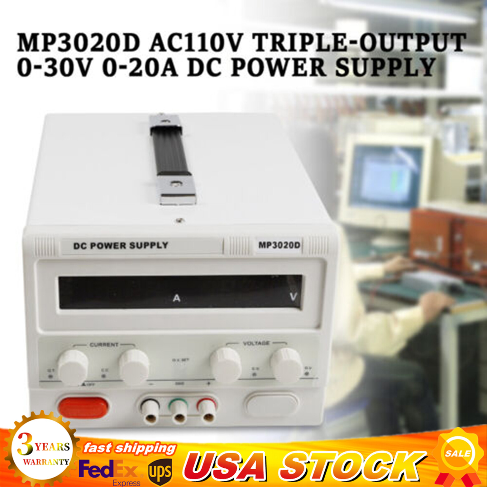 MP3020D Lab DC Bench Power Supply 0-30V 0-20A Regulated Variable +Power Line