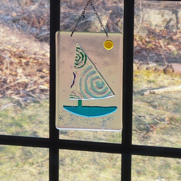 Handmade Glass Sailboat Suncatcher