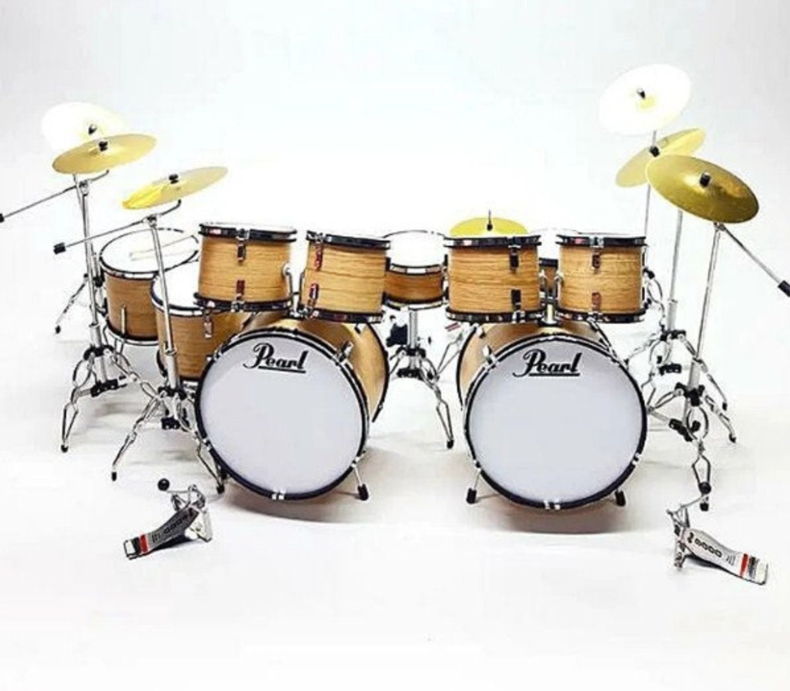 1/12 Miniature Double Bass Drum Set Pearl Style Natural Display Prop & Bday Gift
