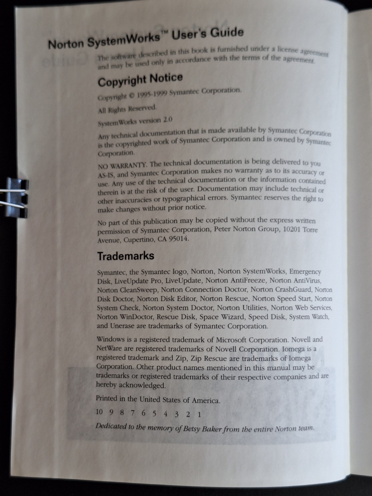 Symantec Norton SystemWorks Version 2.0 Standard Retail, Win95/Win98, Complete