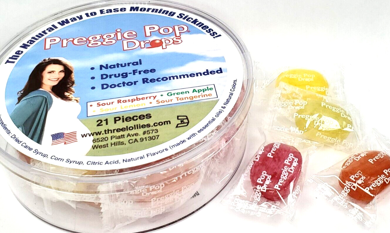 Preggie Pop Drops NATURAL Morning Sickness Candy Drops, 21 PCS, 4 Fruit Flavors