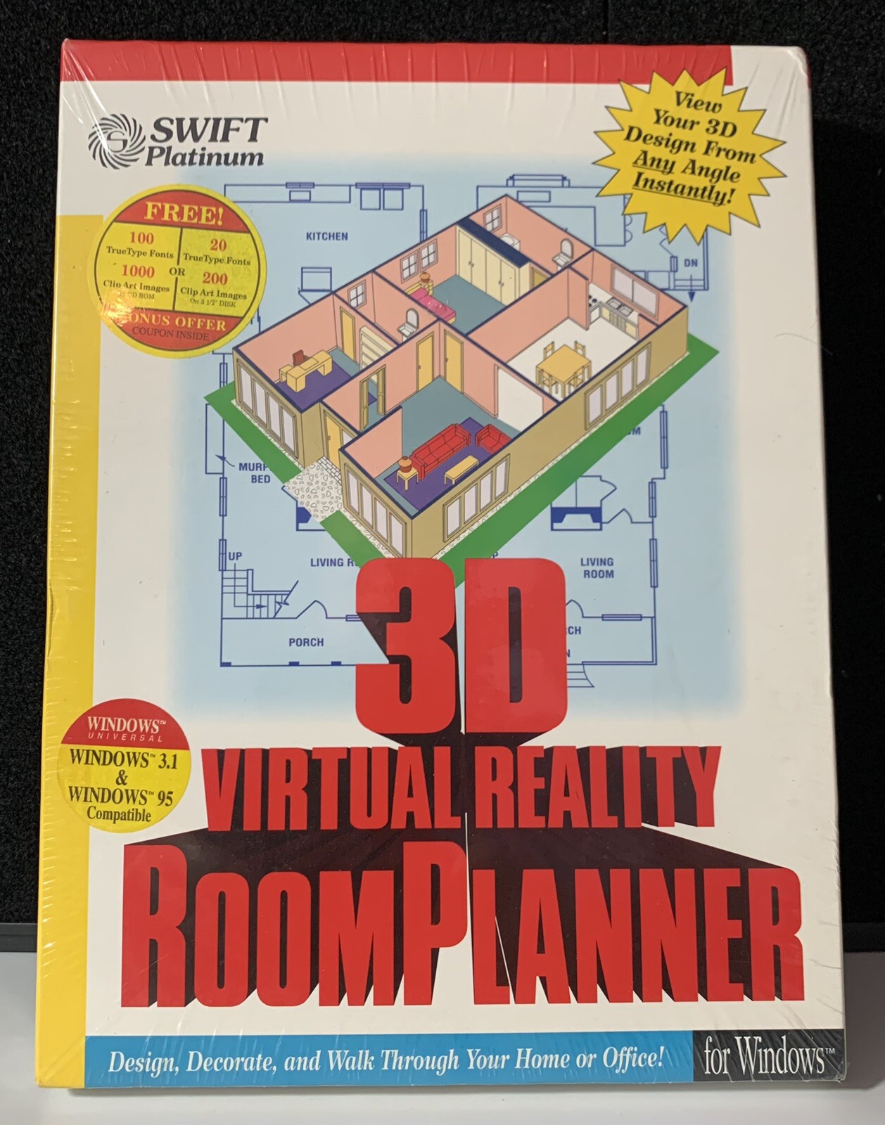 NOS Vintage Swift Platinum 3D Virtual Reality Room Planner For Windows 3.1 & ‘95