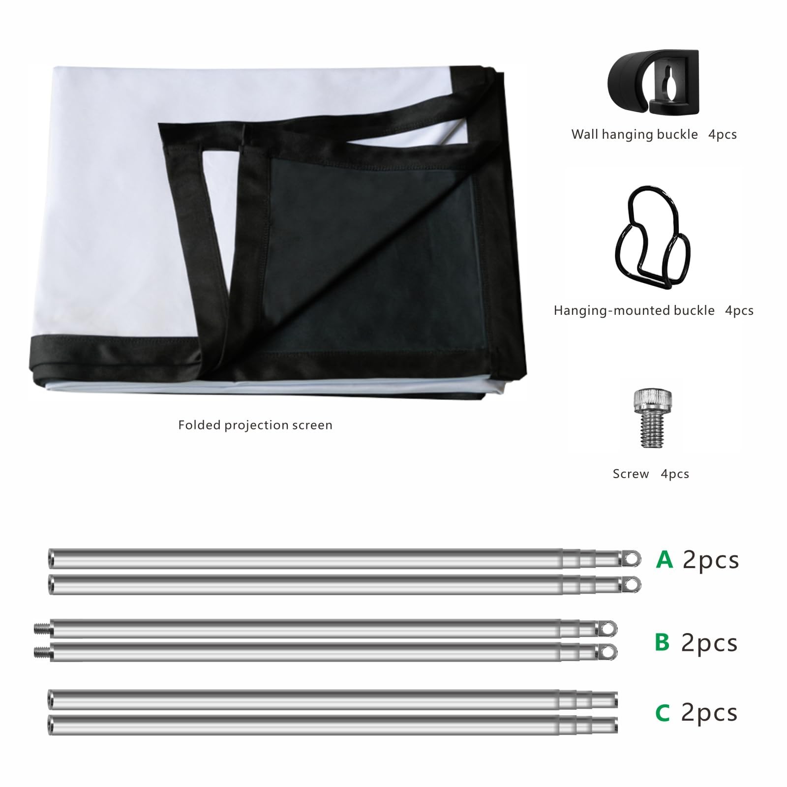 Portable Projector Screen 120 inch with Combined Pole Frame Black Backing Sil...
