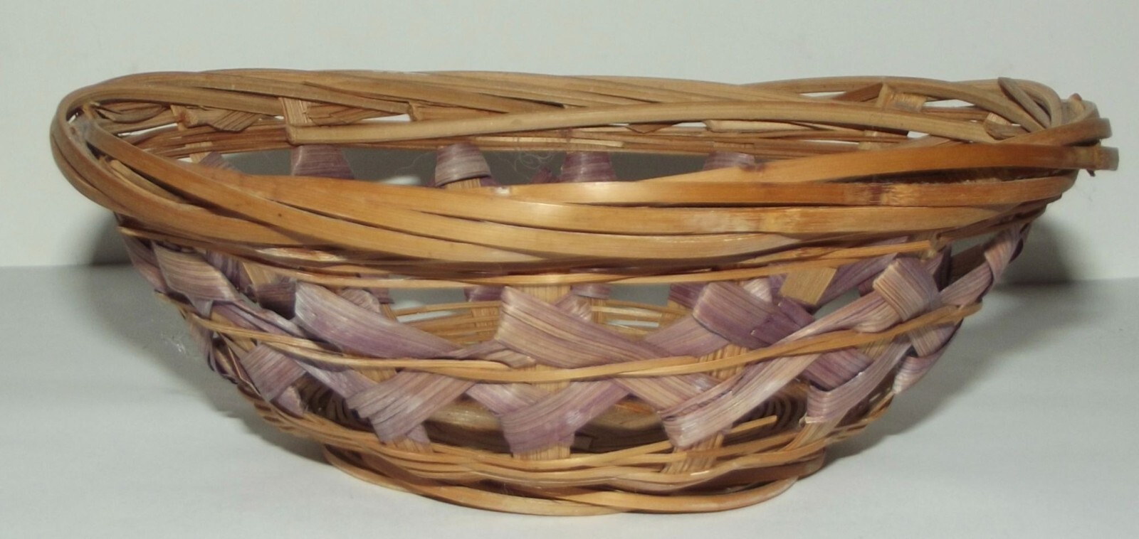 Basket small 5.5" oval woven tiny open trinket brown purple