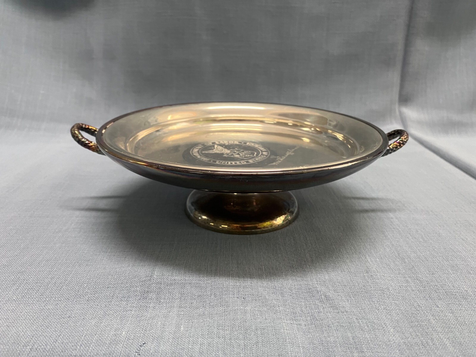 Silverplate Metal Tray 6.5 in Inscribed Dept of Labor USA Logo Ani McLaughlin