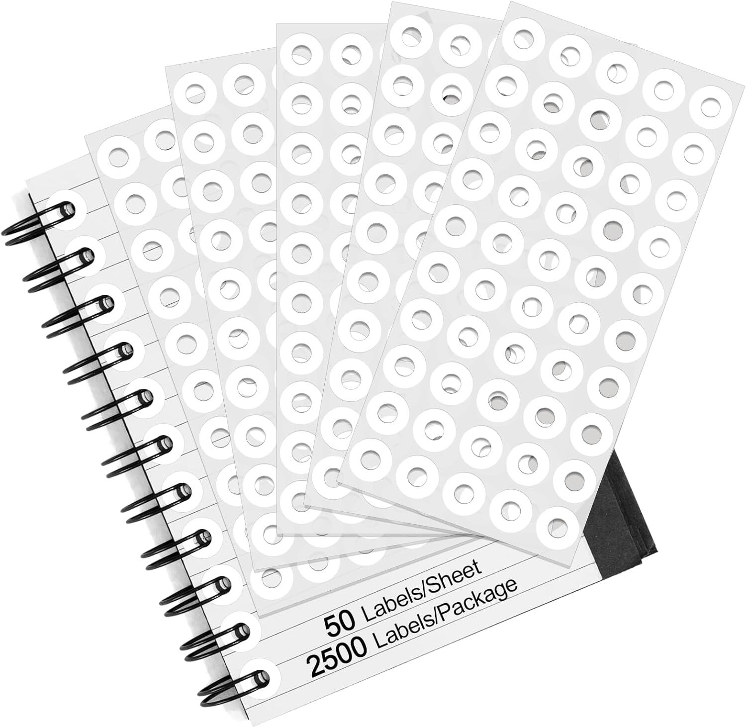 2500 Pcs Self-Adhesive Hole Reinforcement Stickers, 1/4" Diameter Hole Punch Rei