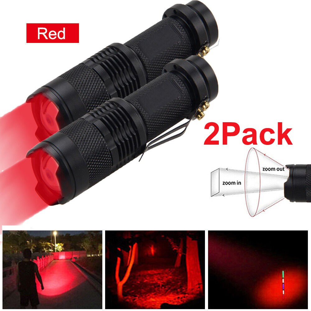 2PCS Portable LED Flashlight Red Work Light Torch Hunting Zoomable Clip Torch US