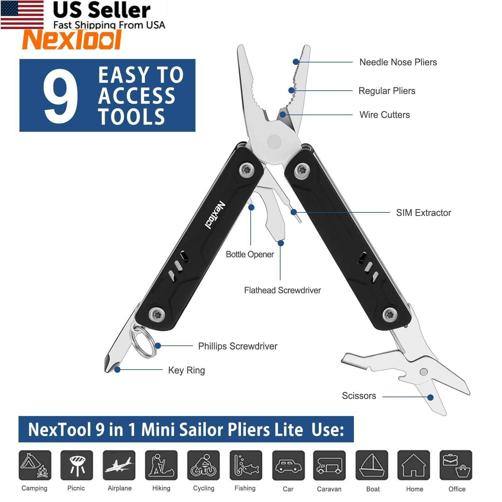 NexTool Mini Multitool - 9 in 1 Keychain Pocket Size, Sailor Lite