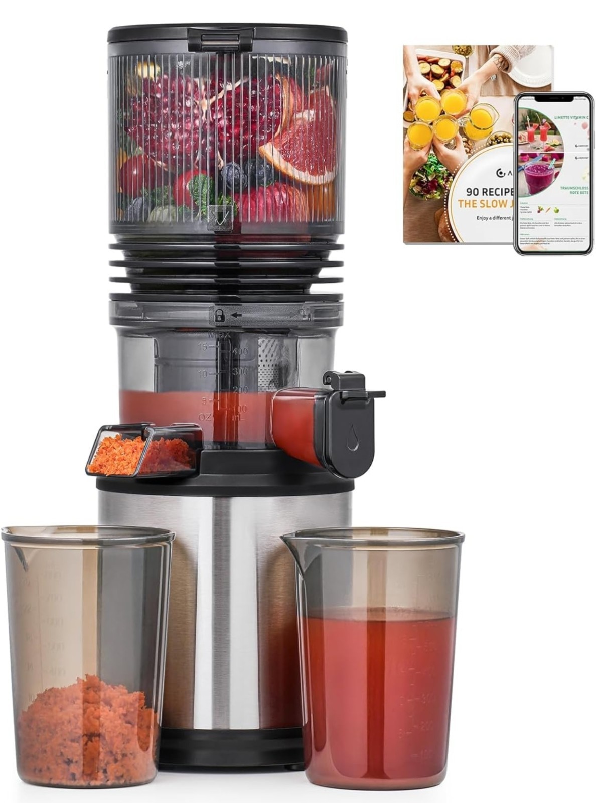 Cold Press Juicer with 6" Wide Feed Chute, Triple Filter, Quiet Motor, Easy Clea